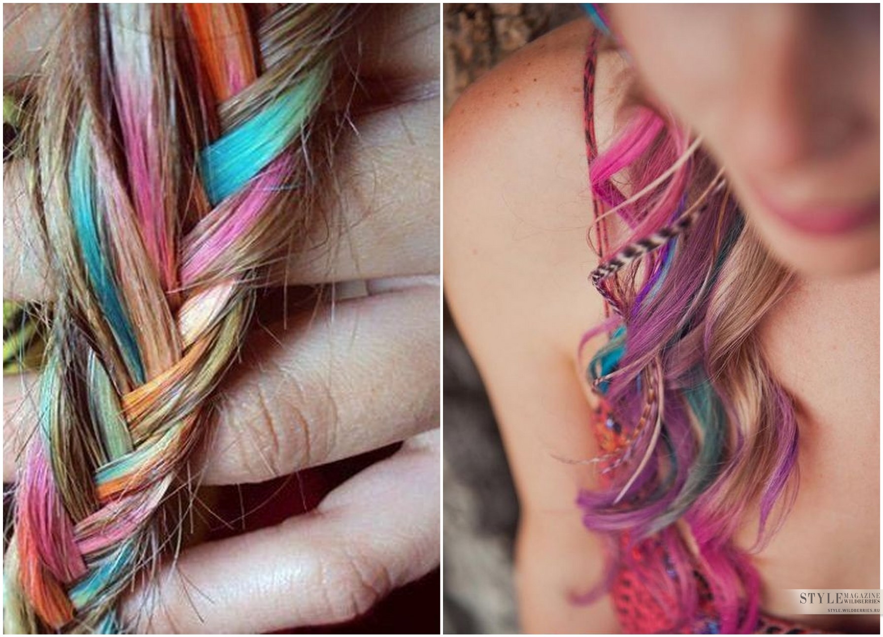 Ободок цвета радуги из собственных кос (Мелки для волос)